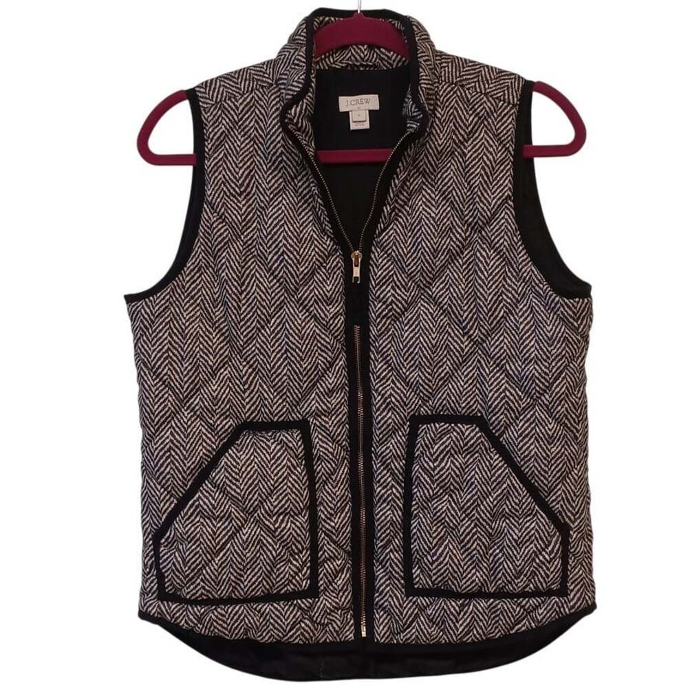 J. Crew Women's Black Herringbone Excursion Down Puffer Quilted Vest Size S - Picture 2 of 6